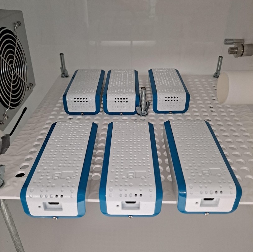 Pollution Guardian prototypes installed inside the Envilution® chamber at the GCARE’s Air Quality Laboratory